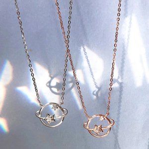 *Rose Gold/Sterling Silver Diamond Planet Necklace